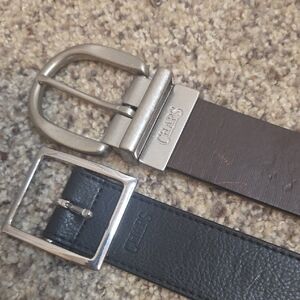 Chaps Men's Black and Brown Leather Belts